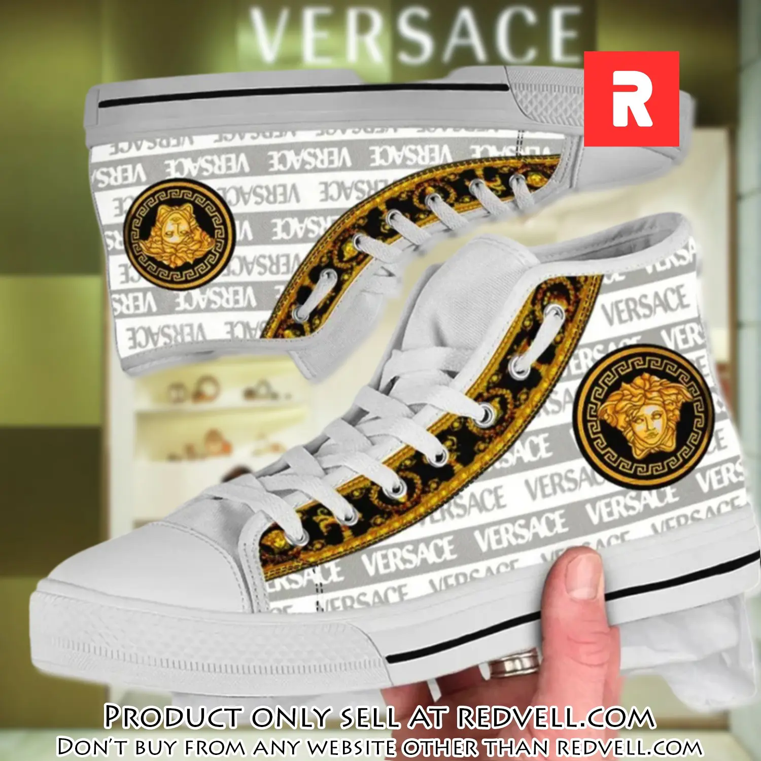 Versace new medusa gold white premium high top canvas shoes luxury brand gifts for men women rv4142785
